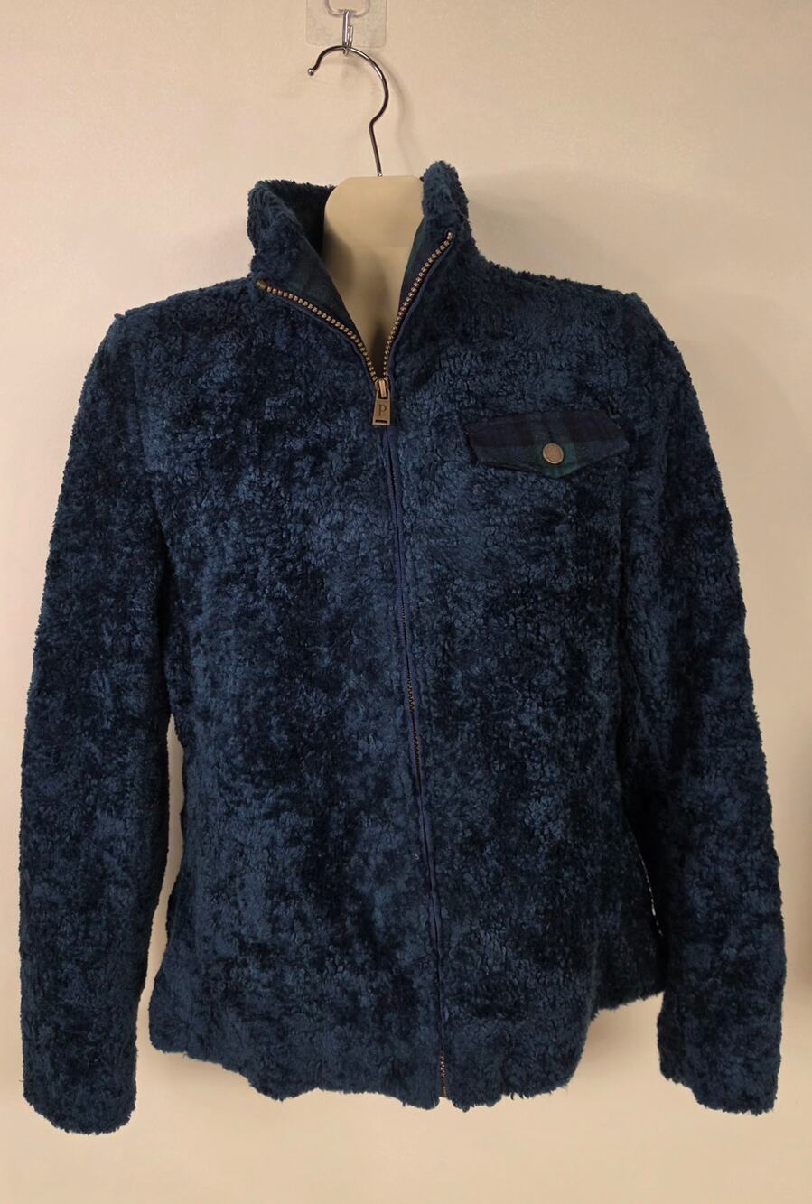 Pendleton M Navy Sherpa Fleece Jacket Black Watch Plaid Full Zip Teddy 0075